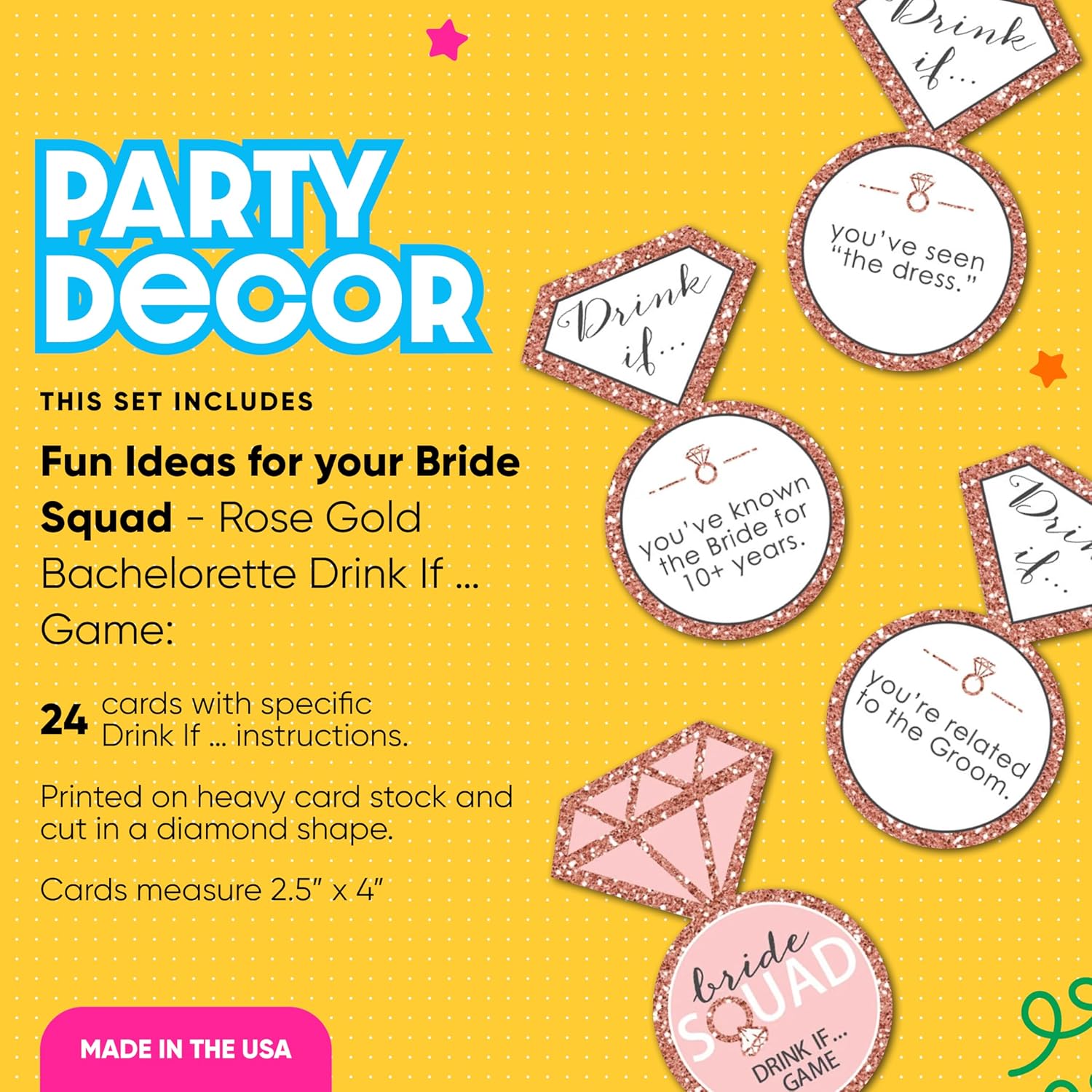 Big Dot of Happiness - Drink If Game - Bride Squad - Rose Gold Bridal Shower or Bachelorette Party Game - 24 Count
