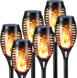 6 Pack Solar Torch Flame Lights Waterproof Flickering Flame Patio Garden Yard Decor