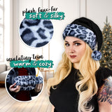 Black Santa Hat - Gray Snow Leopard Trim, Faux Fur - Furry Blue Cheetah Print, Plush Xmas Christmas Accessory - Adult, 1 Size