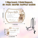 Diaper Party Game Set - Boho Cow - 50 Pcs Diaper Raffle Tickets,1 Wooden Sign & 1 Iron Stand, Gender Neutral Baby Shower Game Kit For Newborn, Party Favor - A06