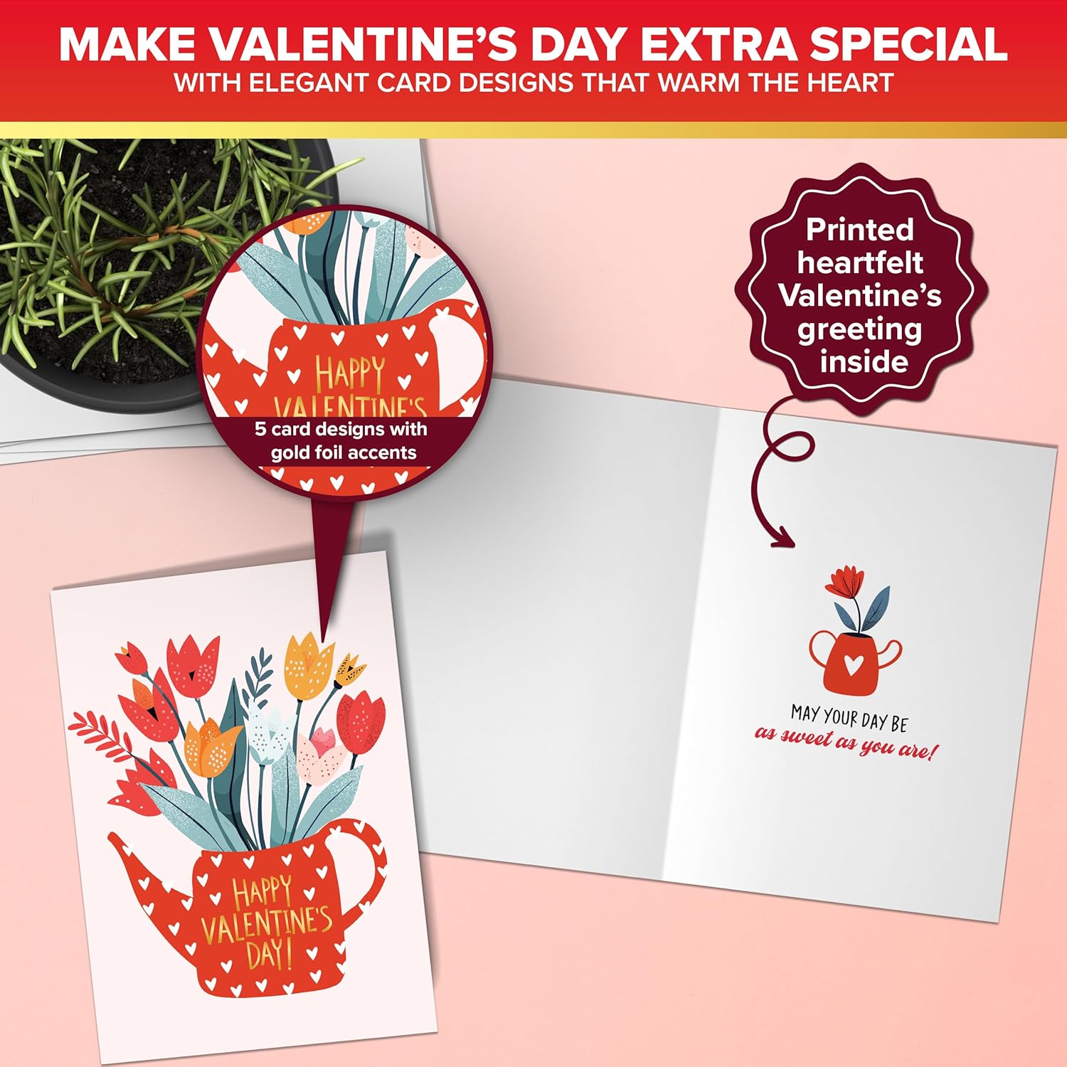 24 Pack 4X6In Valentine Cards For Adults & Kids With Envelopes And Stickers, 12 Assorted Designs Multipack For Family, Friends & Loved Ones, Printed Message - Hearts' Day, Gifting, Mailing