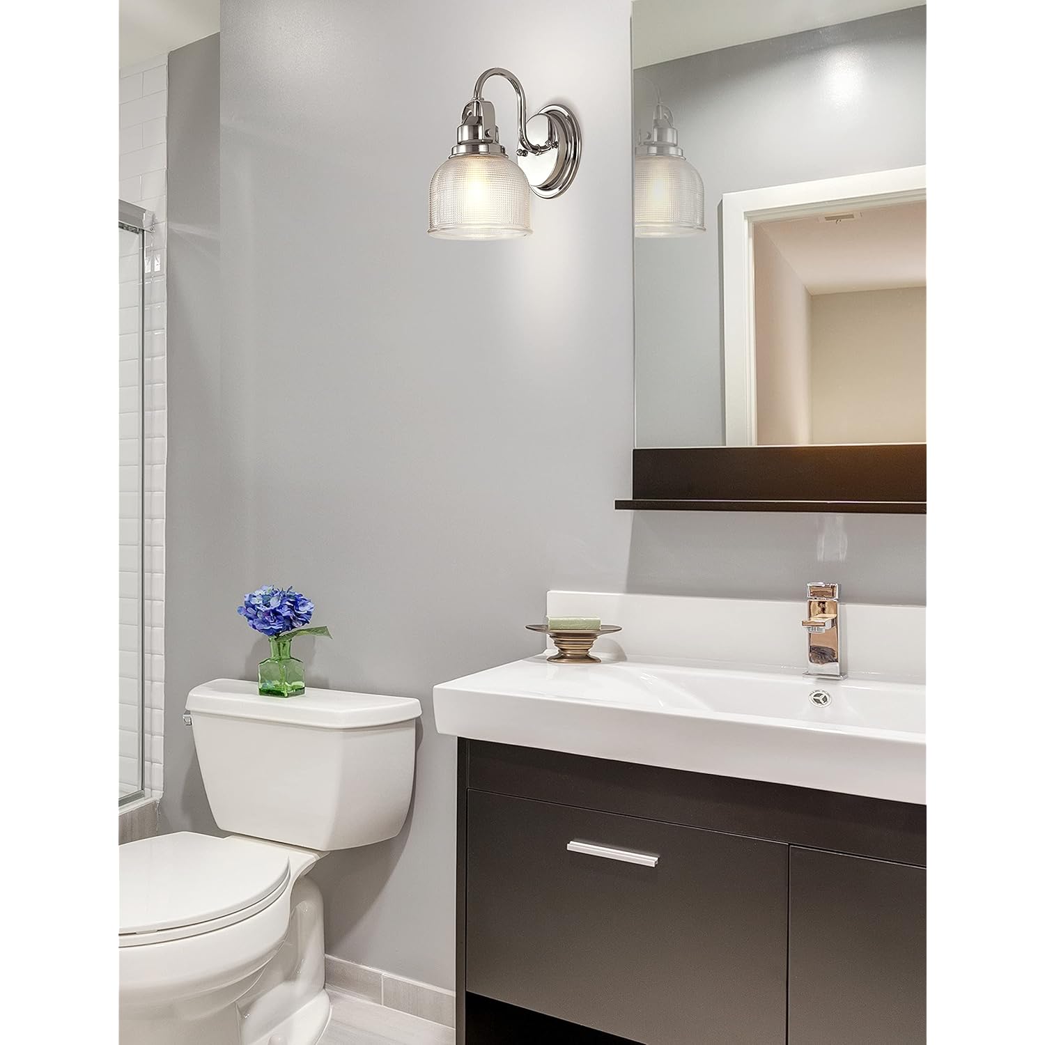Jyl7407A Virginia 5.75" 1-Light Metal/Glass Led Traditional Classic Vanity Light Modern 2700K Led 4W Bulb Entryway Lobby Kitchen Bathroom Bedroom Living Room Hallway, Chrome