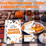 Halloween Baby Shower Games, Spooky Guess How Many Animal Crackers For Pumpkin Gender Reveal Party Supplies Decorations, 1 Standing Sign + 50 Tickets - A05