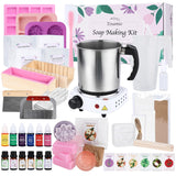 Deluxe Soap Making Kit With Exclusive Stamp & Removable Melter–40+Pcs Diy Supplies For Adults, Easy-Clean Pot, Shea Butter & Clear Bases, Essential Oils, Molds, Dyes. Full Set For Beginners