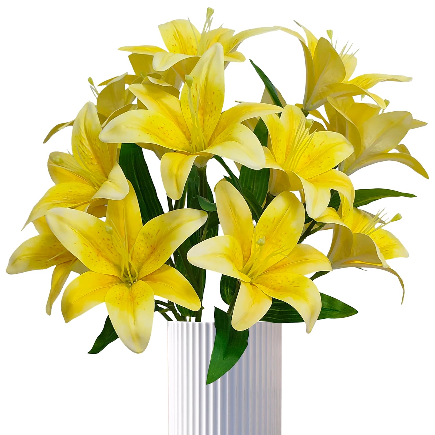 Artificial Lily Flowers,6 Pcs Faux Lily Flowers,23 Inch Long Stem Tiger Lily Branch With 3 Full Blooms And 4 Leaves, Latex Real Touch Lilium Flower For Wedding Bouquet (6, Yellow)