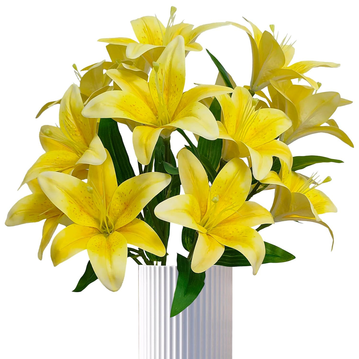 Artificial Lily Flowers,6 Pcs Faux Lily Flowers,23 Inch Long Stem Tiger Lily Branch With 3 Full Blooms And 4 Leaves, Latex Real Touch Lilium Flower For Wedding Bouquet (6, Yellow)