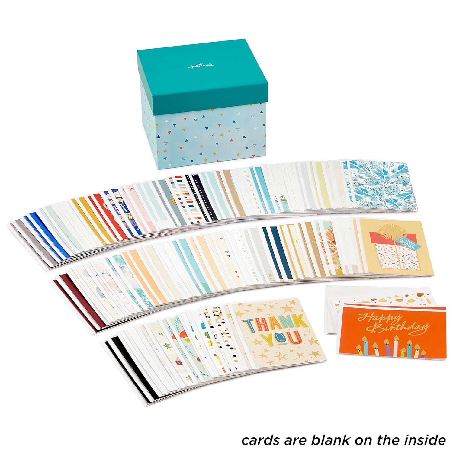 Hallmark All Occasion Boxed Set of Assorted Blank Greeting Cards with Card Organizer (Pack of 100)—Birthday, Thank You, Congratulations, Wedding, Baby, Thinking of You, Sympathy