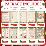 130Pcs Christmas Party Games Cards Set Xmas Trivia Pictionary Word Search Scramble Christmas I Spy Games Fun Holiday Activity For Family Friend Group Winter Xmas Holiday Party Supplies (Vintage)