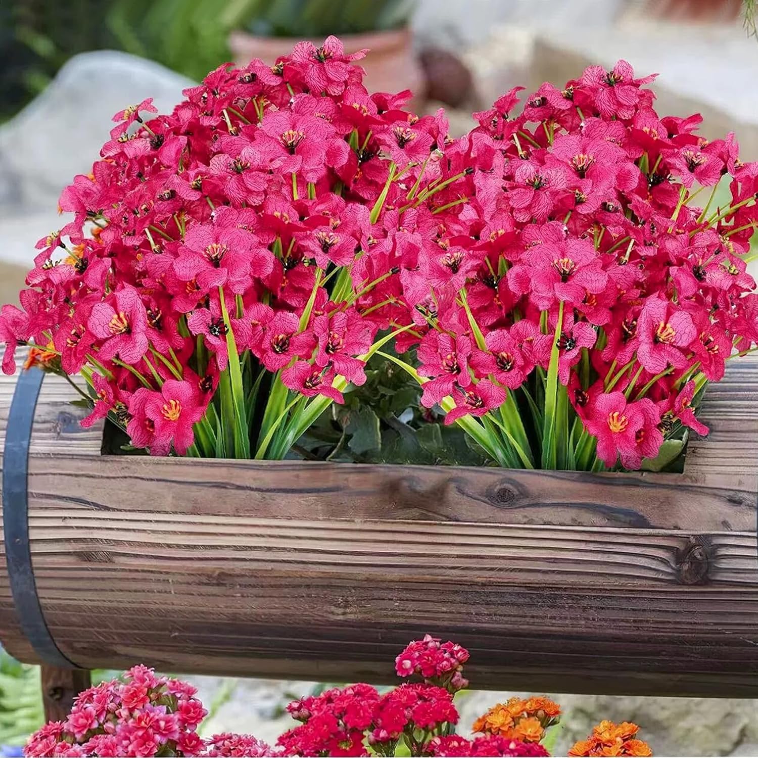 16Pcs Outdoor Artificial Flowers Uv Resistant Fake Flowers Bulk Artificial Flowers For Decoration Faux Silk Flowers For Garden Porch Window Box Hanging Planter Decorating
