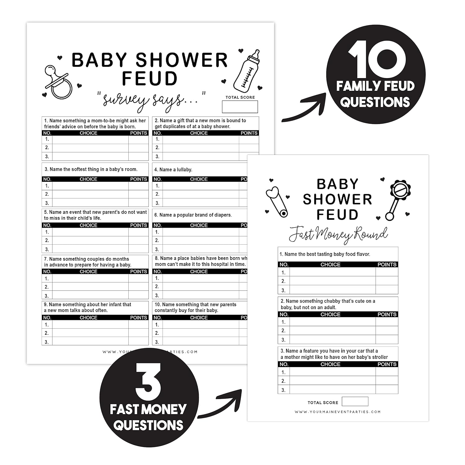 Fun Baby Shower Games, Family Feud Game, Neutral Decorations, 50 Family Feud Cards