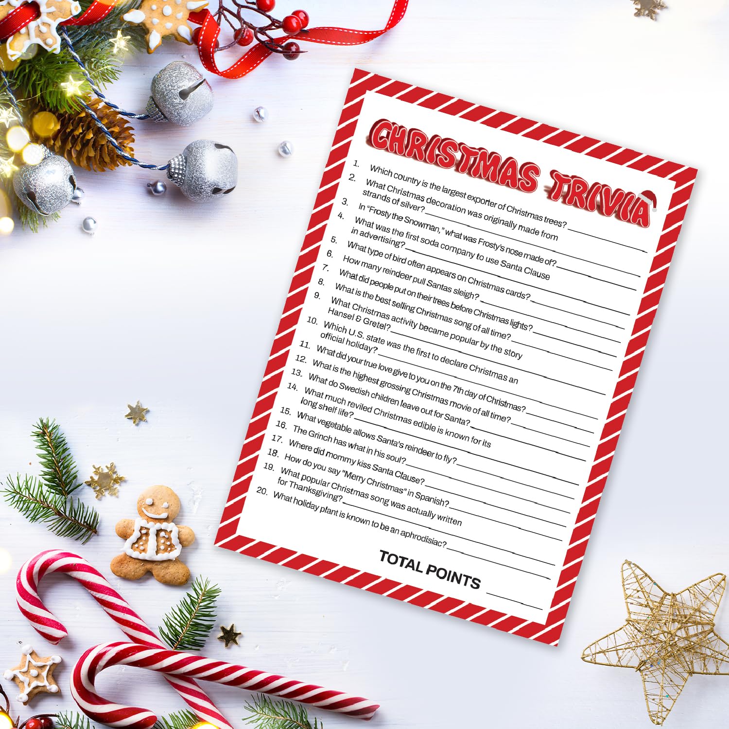15 Christmas Trivia Question Game Cards Fun Fast Party Activity For Adults, Office, Group, Thanksgiving, Holiday Event