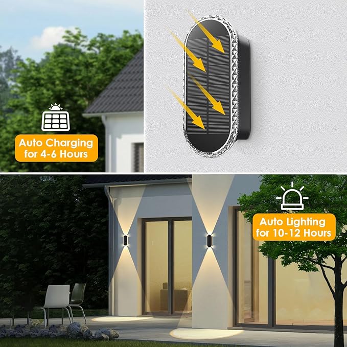 8 Pack Solar Fence Lights Up Down 3 Mode IP65 Waterproof Outdoor Wall Lights