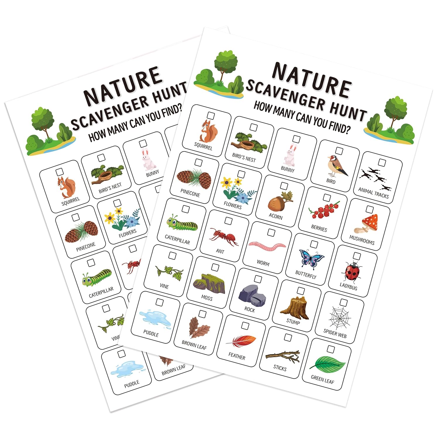 Nature Scavenger Hunt, Camping Games Travel Activities, Outdoor Scavenger Hunts Road Trip Game Cards -Nhg01