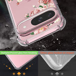 Pixel 9 Case for Women - Floral TPU Cover w/ Screen Protector, Big Rose Design