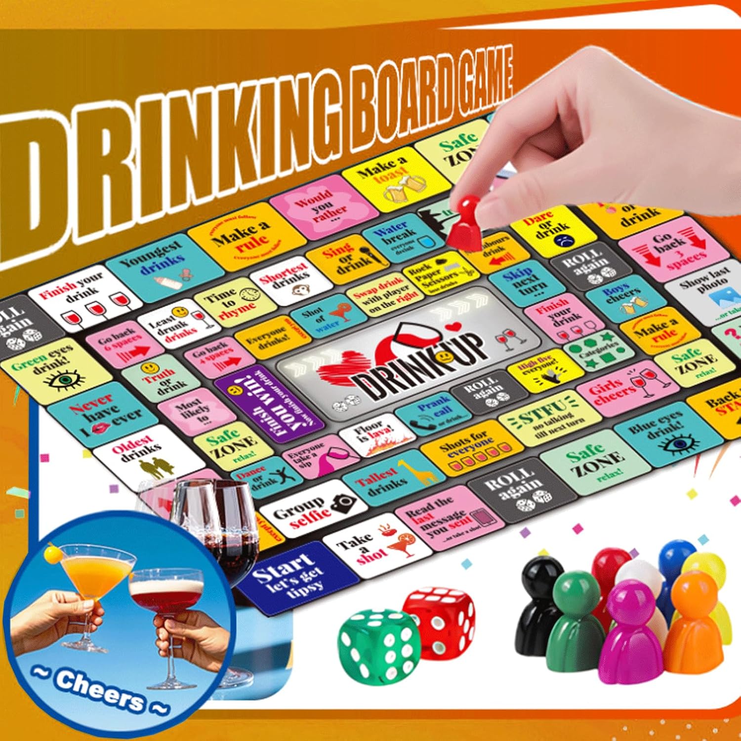 Get The Party Started With Drinking Up – The Exciting Drinking Board Game For Adults! Ideal For Game Nights, Bachelorette Celebrations & Birthdays (2-8 Players, Ages 19+) (Colorful)