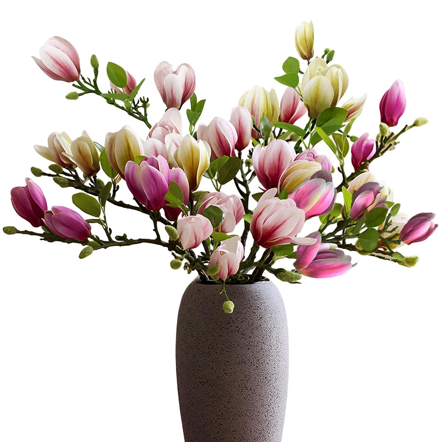 Magnolia Flowers Artificial Branches?Faux Fake Stems Beautiful Magnolia Home Decor Decorations (9, 3Pink+3Green+3Purple)