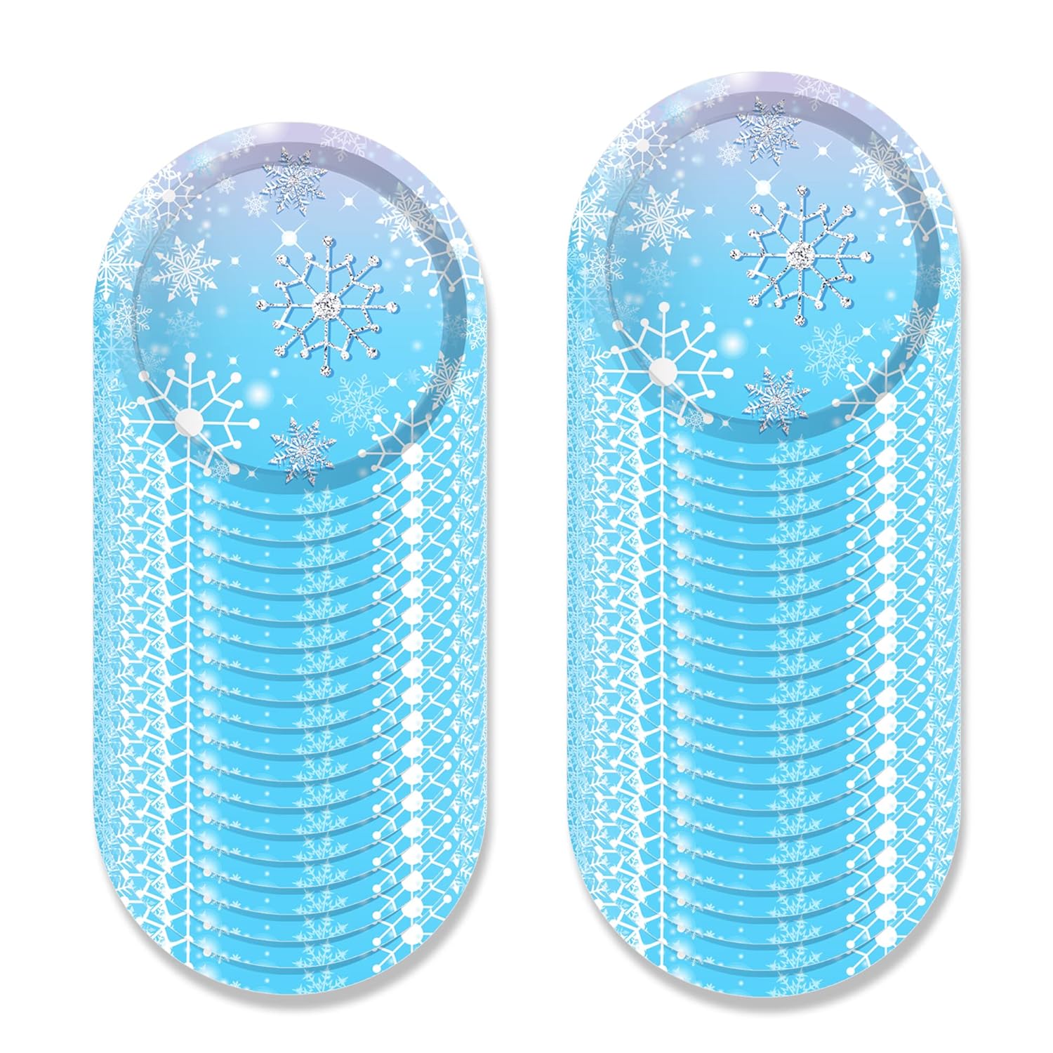 Snowflake Party Decorations,Winter,Christmas Include Blue Snow Party Plates, Dessert Plates,Cups, Napkins (88Pcs )