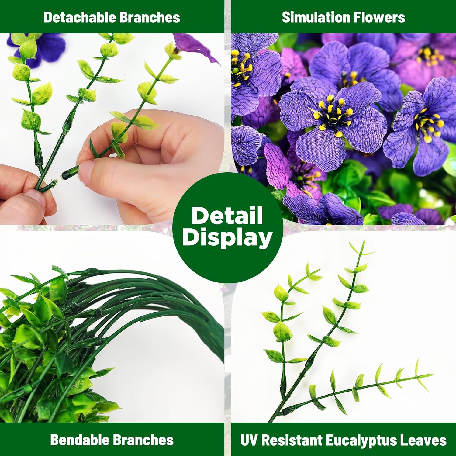 Artificial Hanging Flowers For Outdoors, 2Pcs Faux Silk Daisy Outdoor Flowers Uv Resistant Fake Hanging Plant For Outside Planter Porch Patio Yard Garden Wedding Home Decorations (Double Purple)