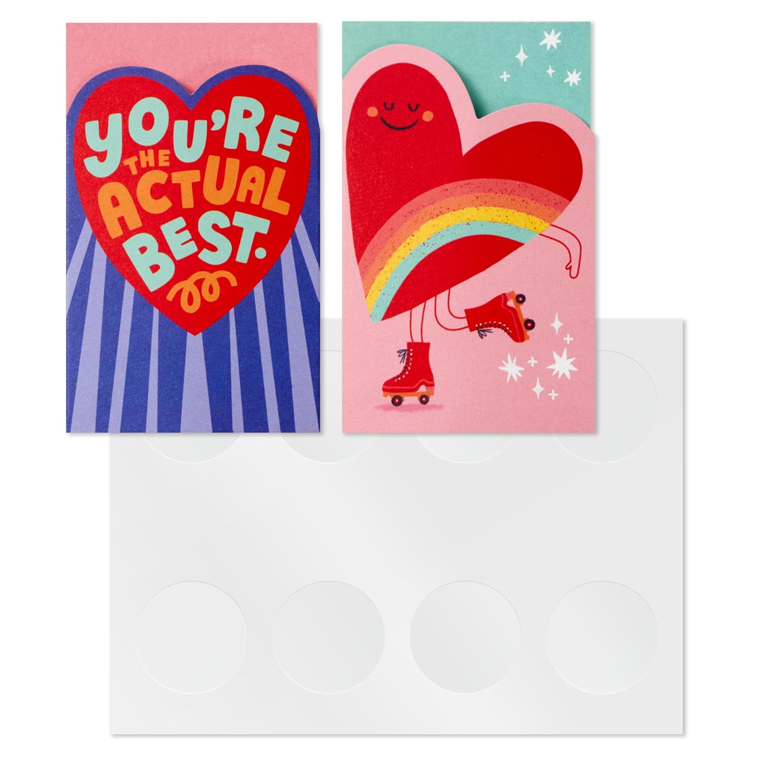 Hallmark Mini Valentine's Day Treat Card Pockets for Kids, Hearts and Roller Skates (32 Mini Pocket Notes with Sticker Seals)