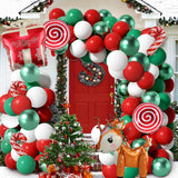 Christmas Balloons Garland Arch Kit, 85 Pcs Red Green White Balloons With Candy Elk Santa Claus Gift Box Mylar Balloons For Candy Theme Baby Shower Birthday Christmas Party Decoration