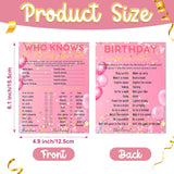 30 Pcs Who Knows The Birthday Girl Best Game Cards, 6.1 × 4.9 Inch Double-Sided Birthday Party Games, Pink Girls Card Birthday Party Supplies And Fun Activities