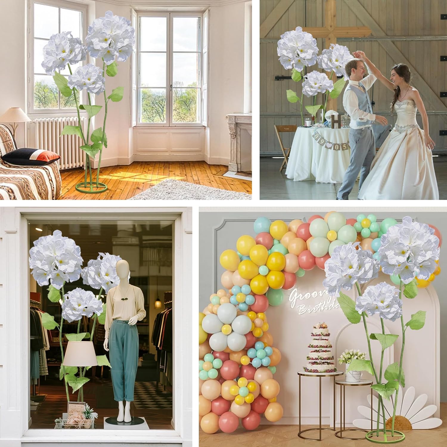 3Pcs Hydrangea Artificial Flower Decorations, Giant Flowers Wedding Decorations For Reception For Baby Shower Birthday Christmas Party Banquet Backdrop Shop Window Display Props (White)