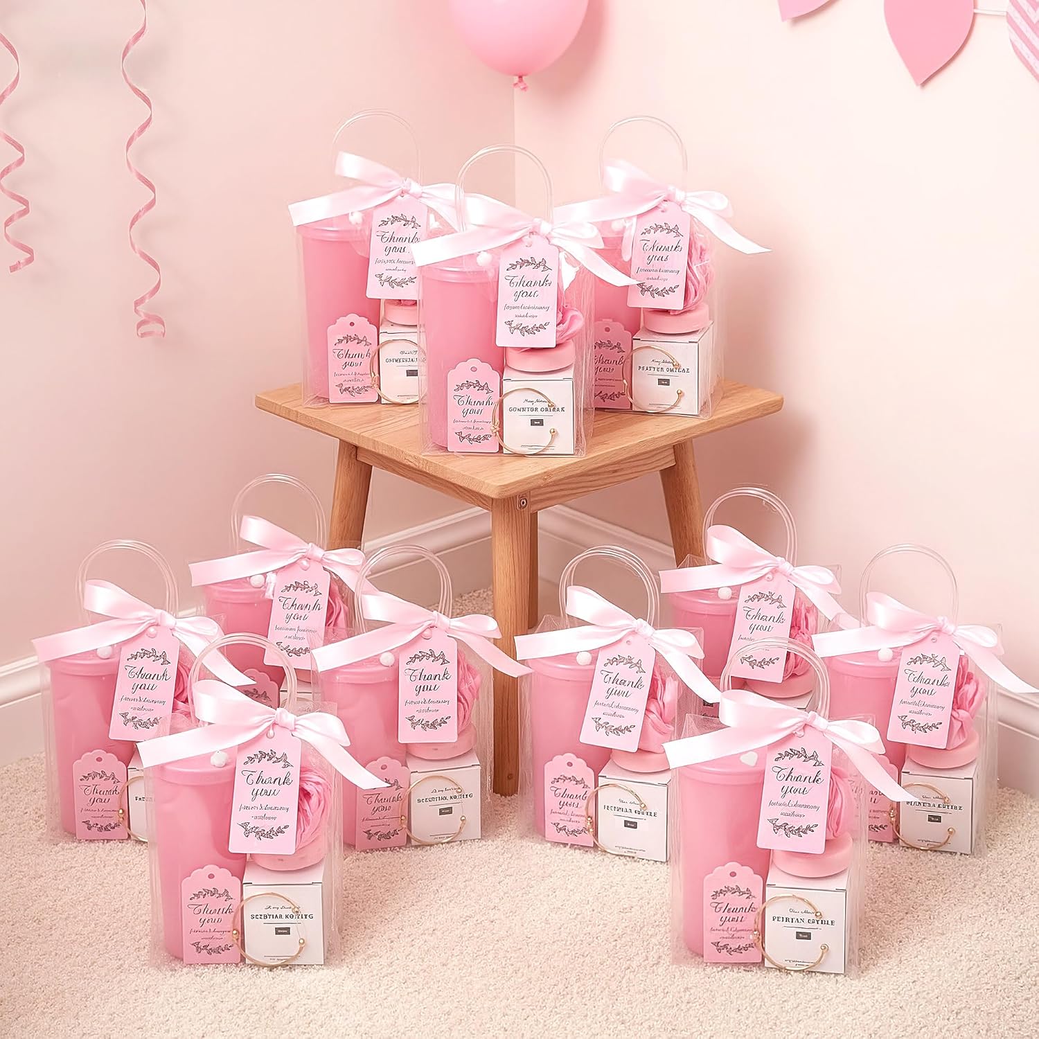68Pcs Baby-Shower Prizes, 6 Sets Baby-Shower Favors Gifts For Game Winners Including Plastic Tumbler Notebook Scented Candles Pen Mirrors With Hair Brushes Bracelet Gift Bag For Wedding Bridal Favors
