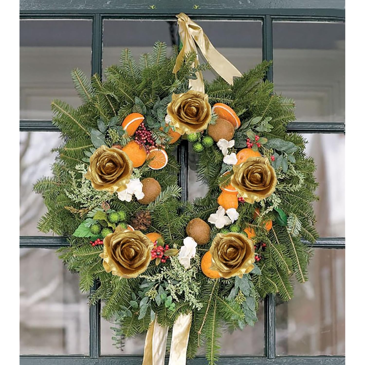 20Pcs Gold Roses Artificial Flowers Fake Roses Real Looking Silk Flowers Bulk Big Faux Flowers With Stems For Wedding Centerpieces Table Home Party Decoration Bridal Floral Arrangement (Gold)