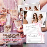 Pink Bow Advice And Wishes For The Mr And Mrs - 50 Packs Wedding Advice Cards Bridal Shower Game Cards With Box Reception Guest Book For Bride Groom Newlywed Engagement Party Decoration -A05