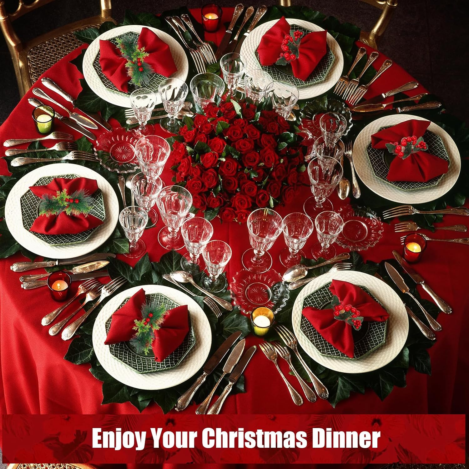 12 Pieces Christmas Napkin Rings Holder Pine Cones Poinsettia Pumpkin Wooden Napkin Rings Decor For Christmas Thanksgiving Birthday Party Supplies (Wreath Style)