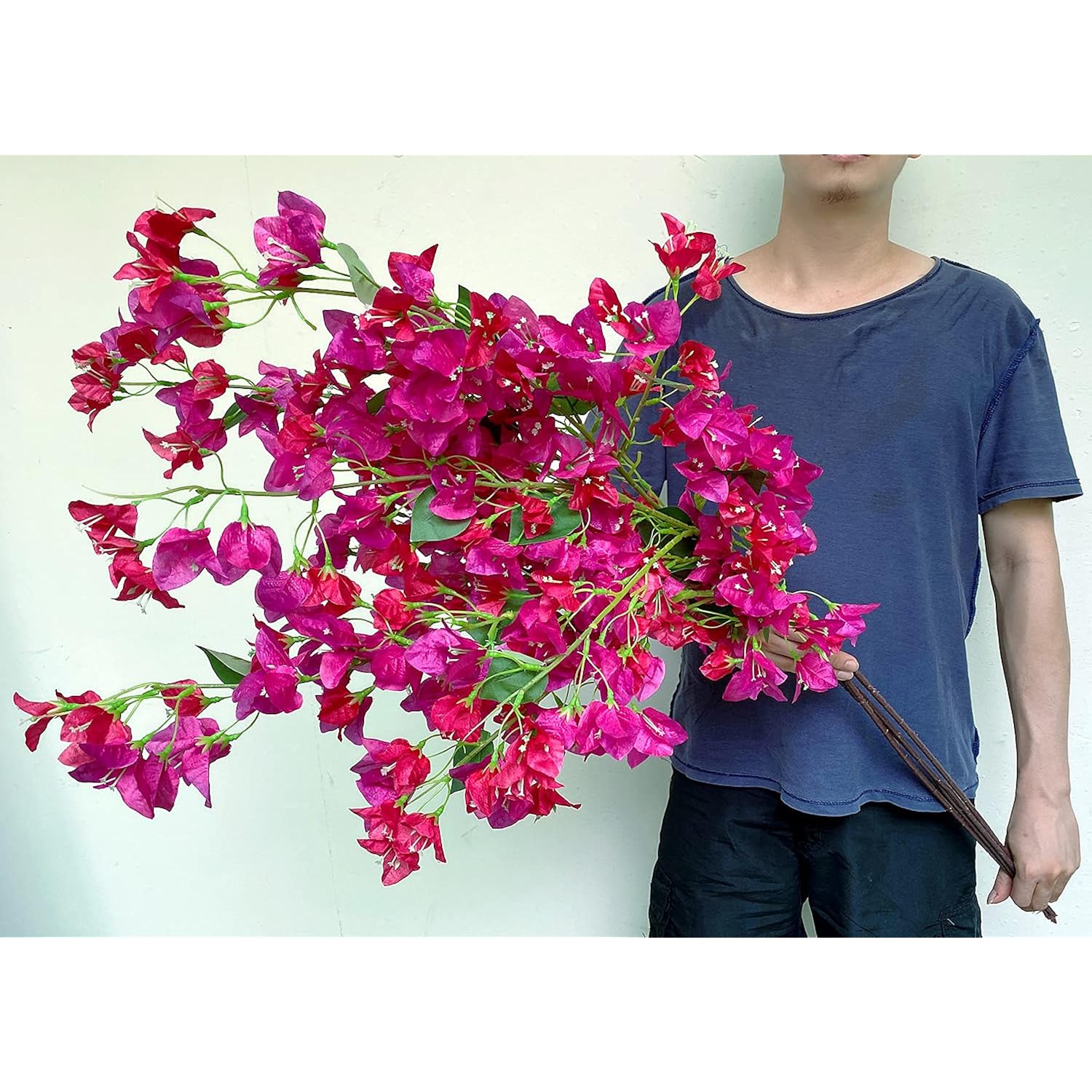 Artificial Flowers Silk Bougainvillea Branches Faux Artificial Bougainvillea Floral Stems Long Plant Branches 45" For Wedding Centerpieces, Table Runner, Home Decoration (Fushia Mixed - Pack Of 4Pcs)