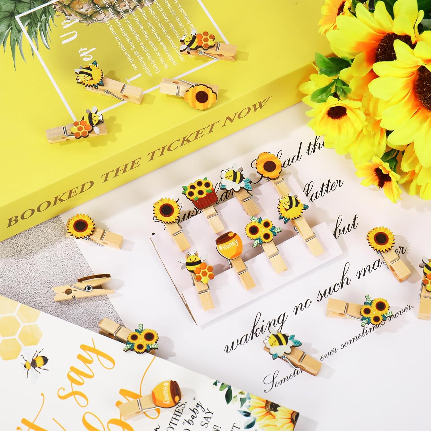 51Pcs Don'T Say Baby Shower Game Favor Yellow Bee Sunflower Wooden Sign With 50 Cute Clothespin For Summer Gender Reveal Party Supplies