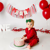 Christmas High Chair Banner - Red & Green, 1St Birthday Decoration For Girls, Tulle & Ribbon High Chair Decorations