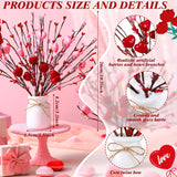 2 Pcs Valentine'S Day Decorations Valentines Picks Vase Berry Picks Branches Artificial Red Pink Hearts Flower Berry Stem For Wedding Valentine Vase Gifts Party Anniversary Table Home Decor