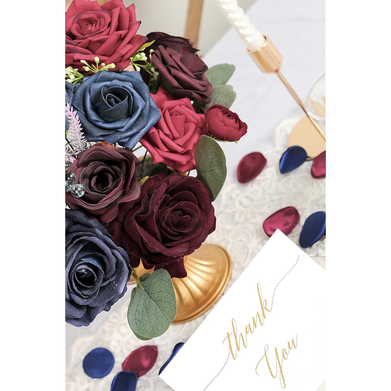 Artificial Wedding Flowers Combo For Bouquets & Centerpieces, Diy Flowers (Burgundy & Navy)