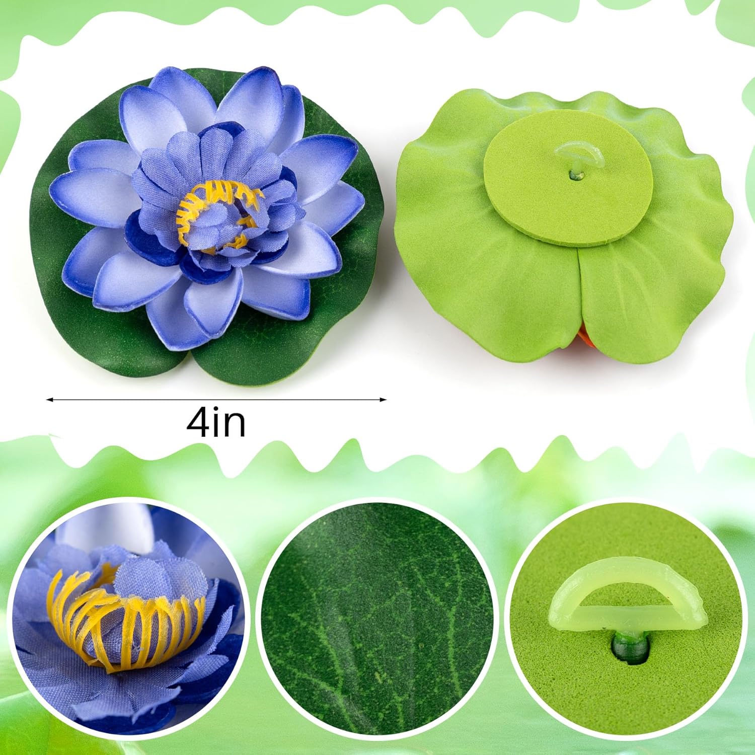 , 7 Pack Artificial Floating Foam Lotus Flowers Water Lily Pond Plants Home Garden Decoration 4" Dia