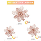 36 Pieces Rose Gold Christmas Poinsettia Flowers With Clips Glitter Christmas Tree Ornaments For Tree Artificial Poinsettia Flowers For Xmas Trees Wreath New Year Decoration
