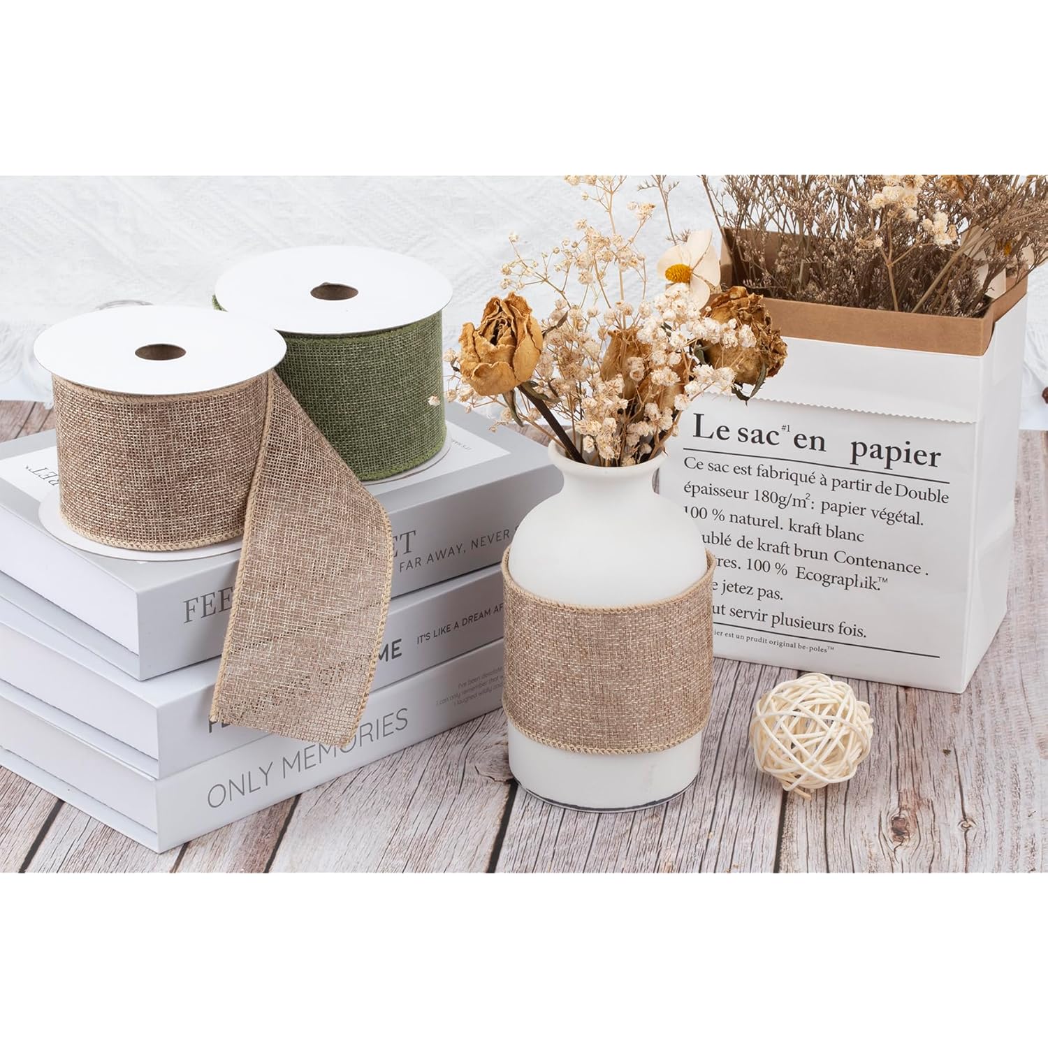 Firebrick Burlap Ribbon - 2.5 Inch X 10 Yards | Faux Jute Wired Ribbon For Wreaths, Christmas Decorations, Rustic Weddings, And Large Bow