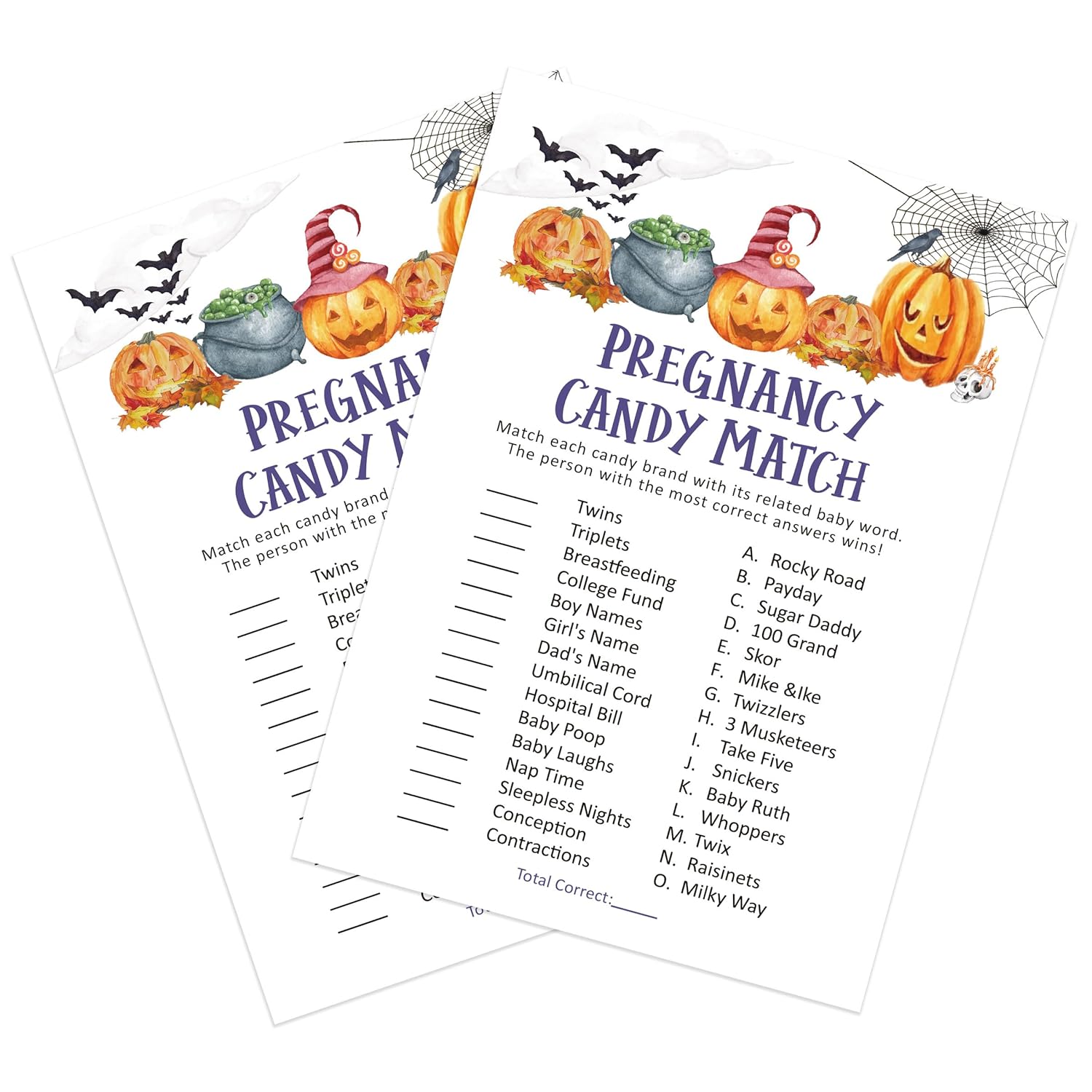 Sweet Baby Candy Match Game, Halloween Pregnancy Candy Match Game, Spooky Halloween Witch Baby Shower Games, Gender Neutral Baby Shower Activity Sl10-Pcm04