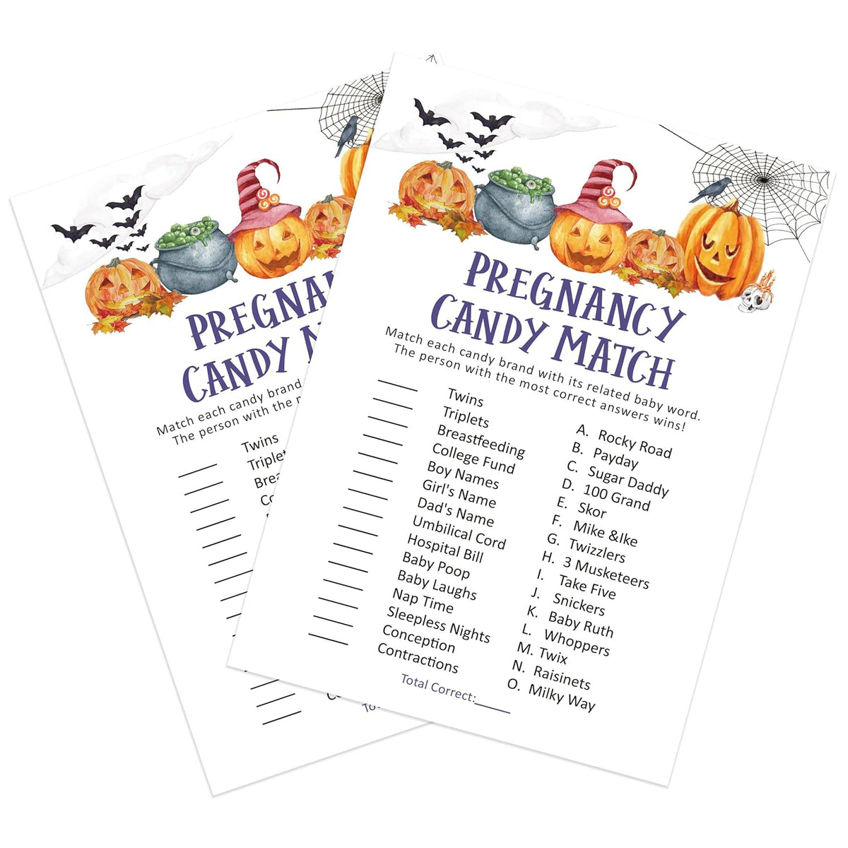 Sweet Baby Candy Match Game, Halloween Pregnancy Candy Match Game, Spooky Halloween Witch Baby Shower Games, Gender Neutral Baby Shower Activity Sl10-Pcm04