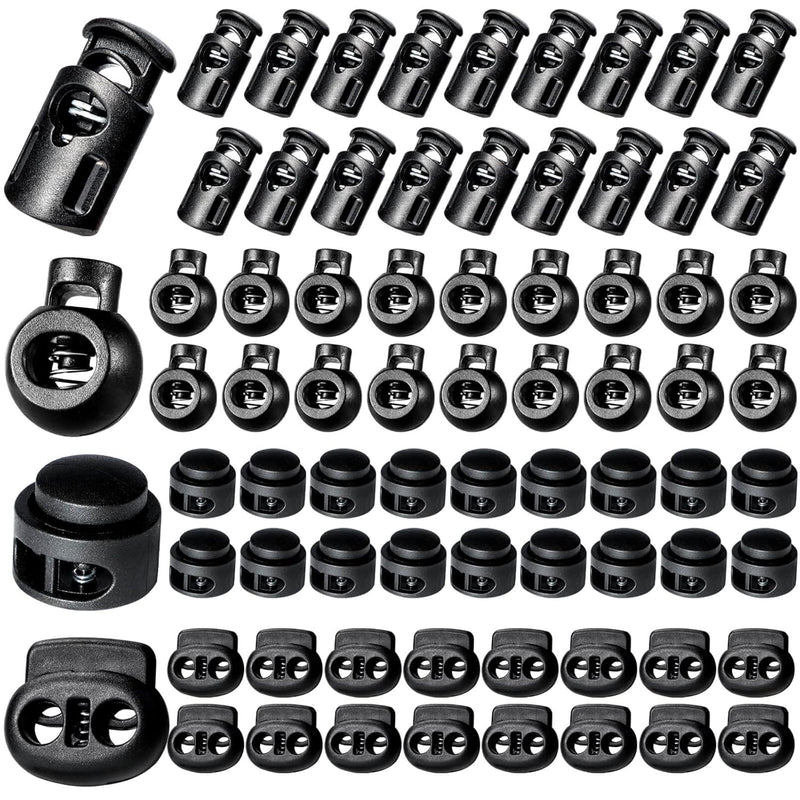 160 Pcs Plastic Cord Locks, Single Double Hole Spring Stop Toggle Stoppers For