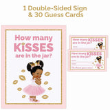 African American Little Princess Baby Shower Games For Girl - Guess How Many Kisses Game (Sign With 30 Cards)