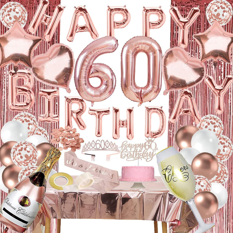 60Th Birthday Decorations Women - Rose Gold 60 Birthday Decor For Her,