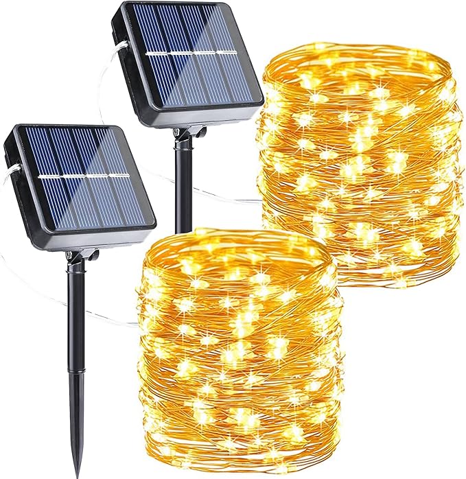 2 Pack Solar Fairy Lights Outdoor 80FT 240 LED Warm White String Lights Waterproof with 8 Lighting Modes for Patio Garden Fence Holiday Decor