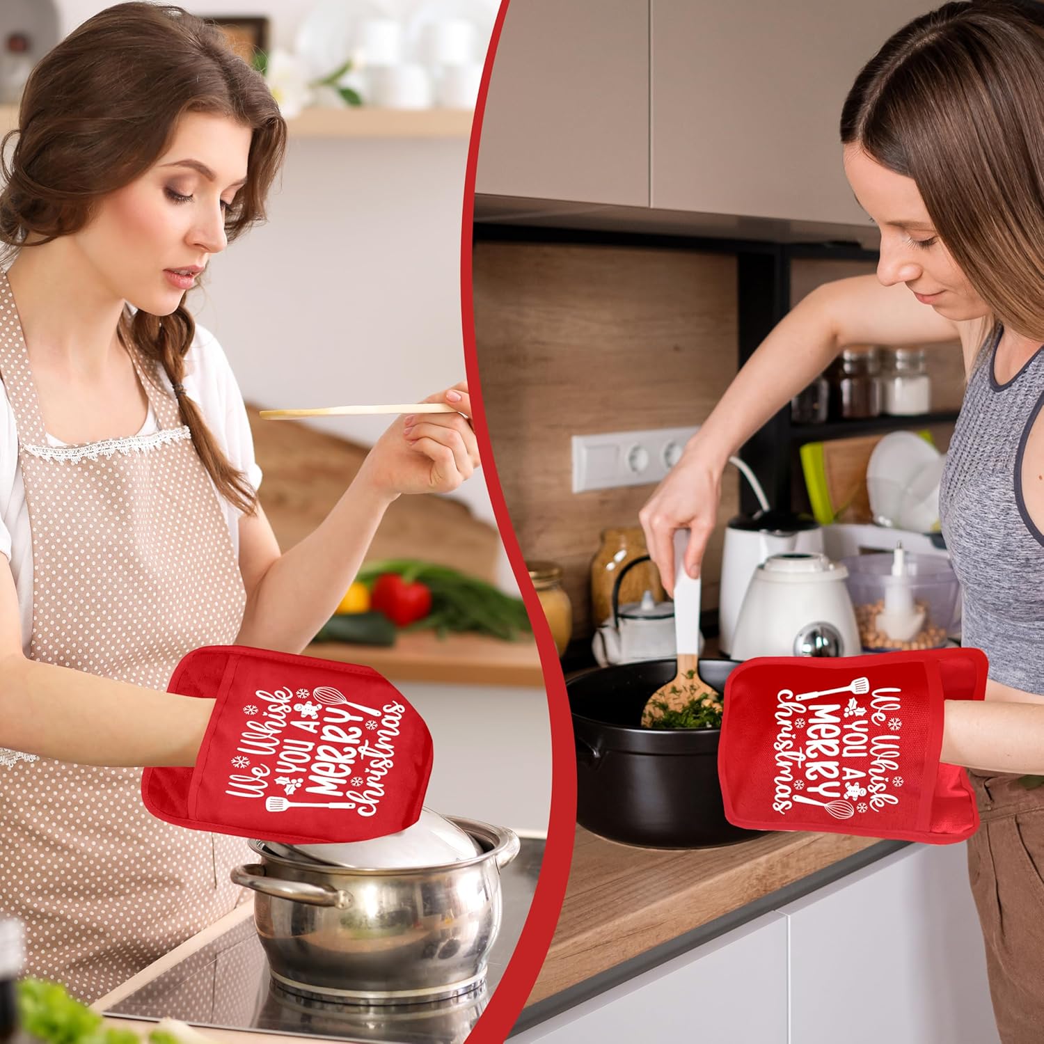 We Whisk You A Merry Christmas Pot Holders 2 Pack Set, Gifts For Baking Lovers, Funny Holiday Christmas Heat Resistant Oven Hot Pads For Kitchen Countertop Baking