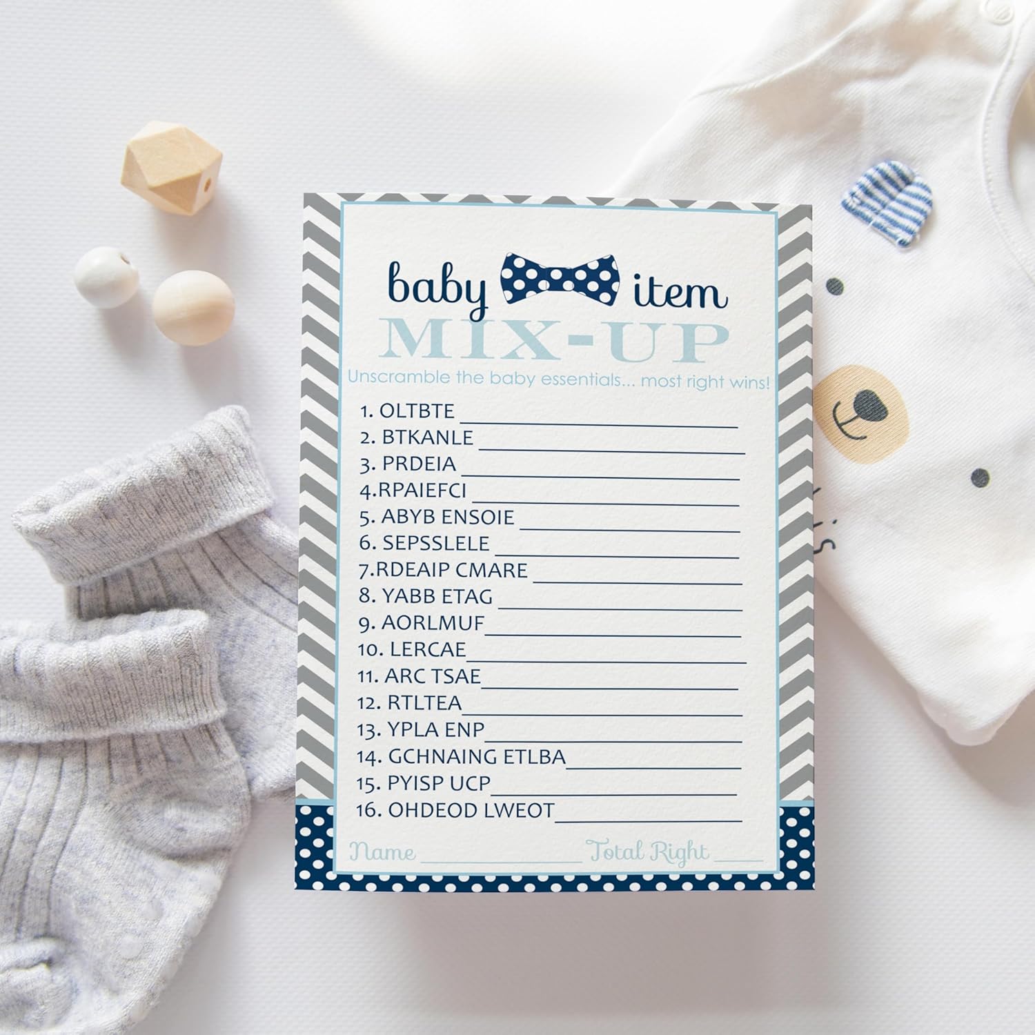 Bow Tie Baby Shower Word Scramble Game - 25 Pack - Fun Baby Boy Shower Games - Little Man Party Designs - Unique Icebreaker & Decor Ideas