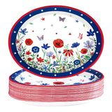 50 Pcs Large Patriotic Flower Oval Paper Plates 12 x 10 Inch Heavy Duty
