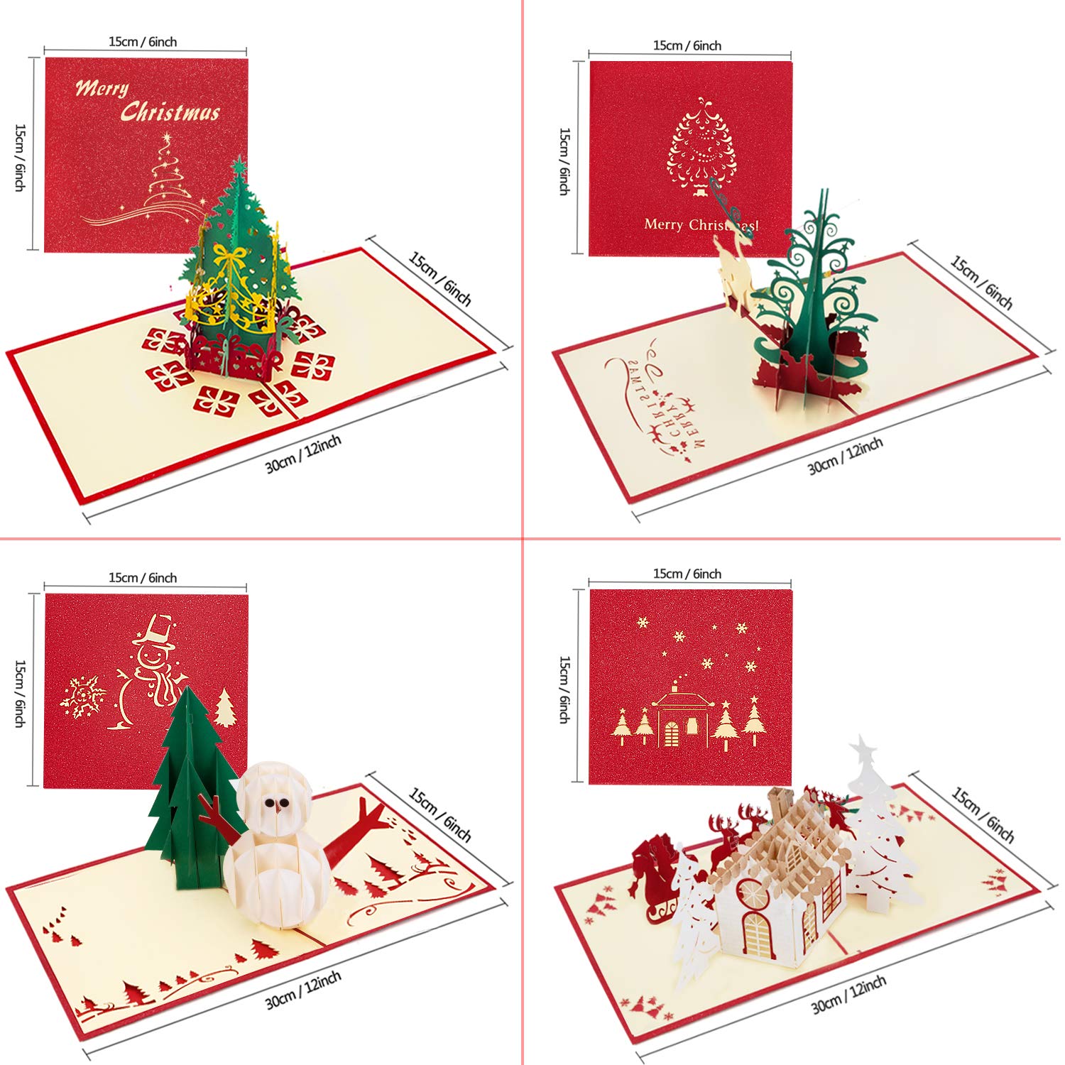 9 Pack 3D Christmas Cards Pop Up Holiday Postcards Greeting Handmade Holiday Xmas Cards & Envelopes For New Year