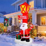 8Ft Christmas Inflatable Yard Decoration, Giant Blow Up Lighthouse With Santa And Redbird With Built-In Led Lights For F