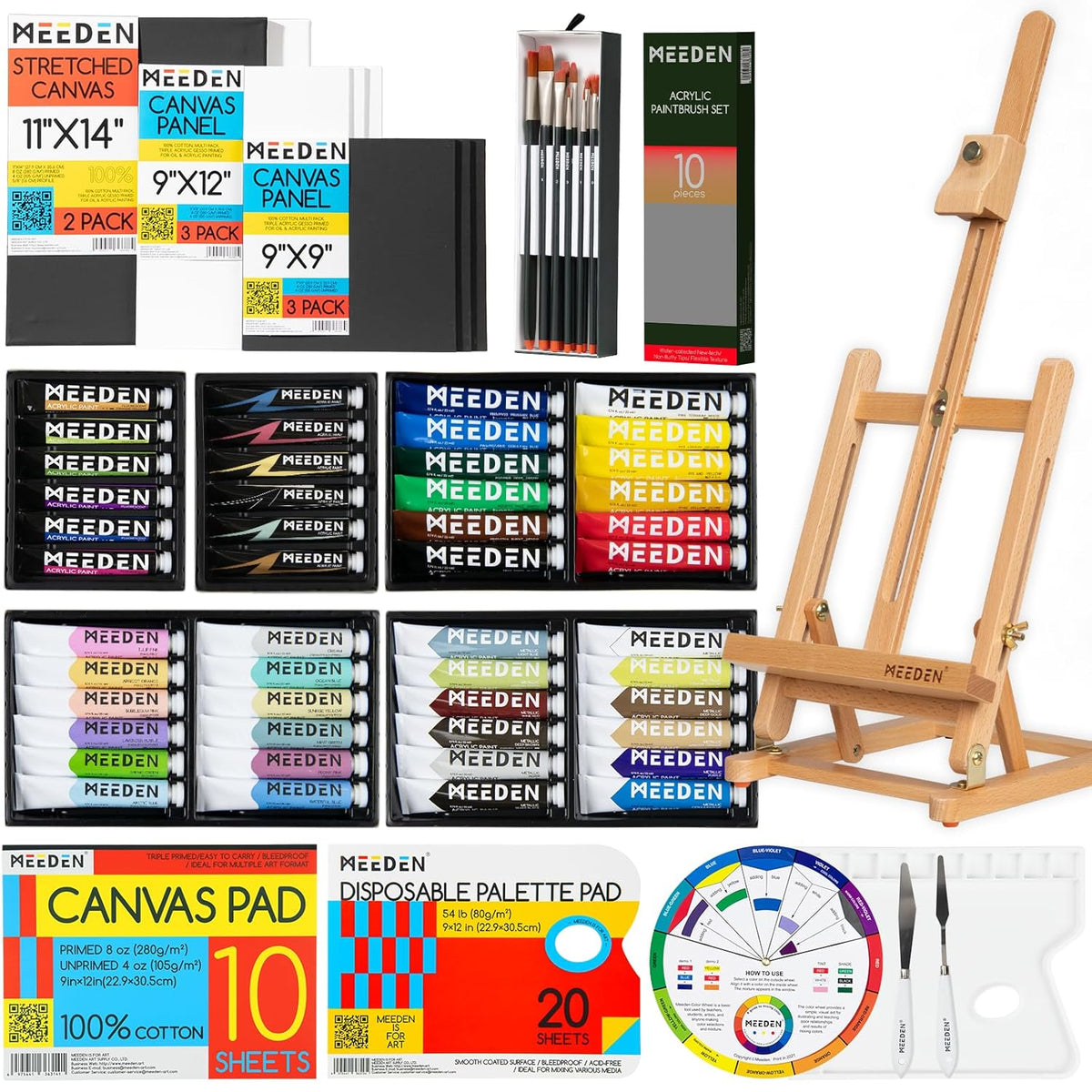 72Pcs Deluxe Acrylic Paint Set, Artist Painting Kit With Beech Wood Tabletop Easel, 48 Colors X 22Ml Acrylic Painting Set, Canvas, Paint Brushes, Art Supplies For Adults, Beginners